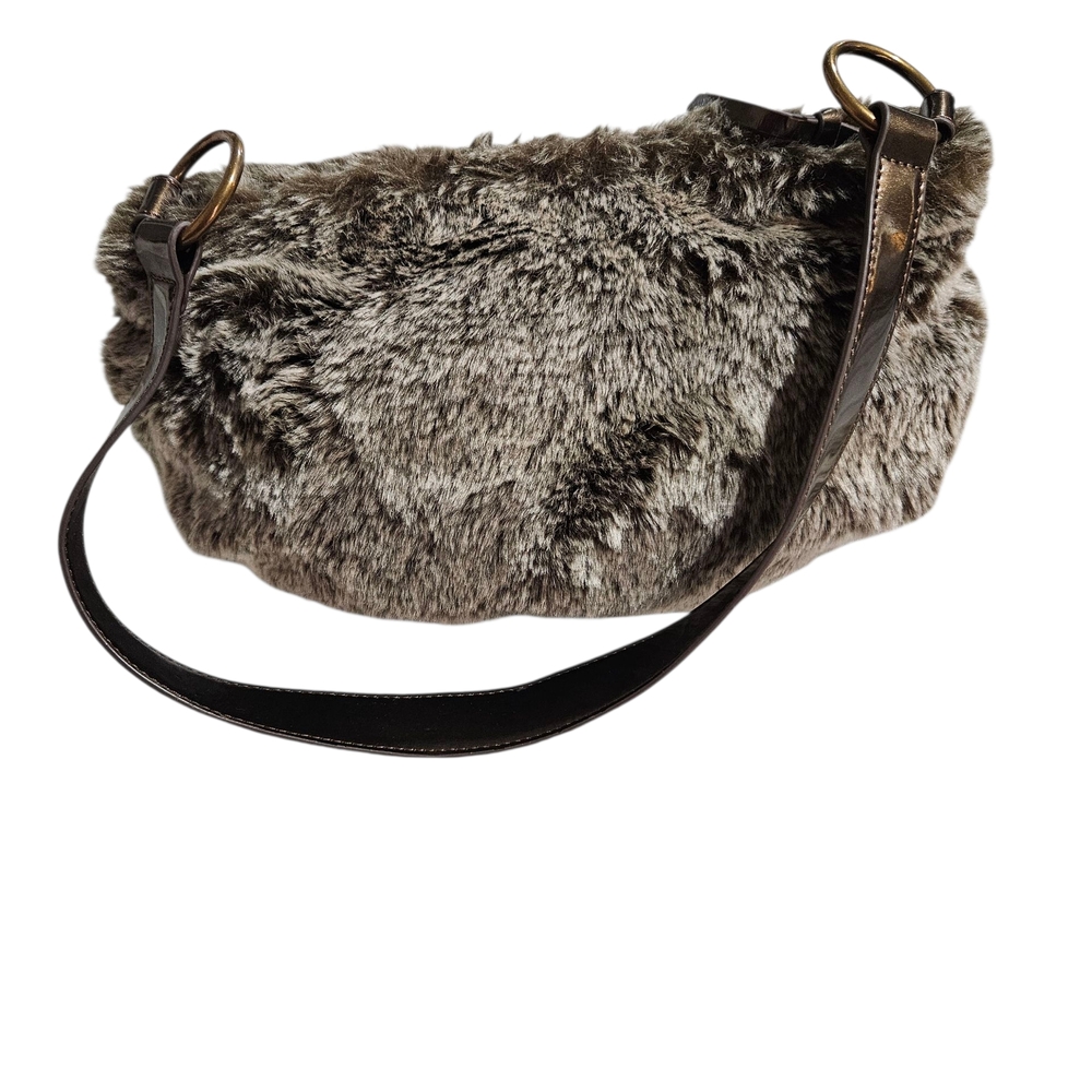 HOBO International Faux Fur And Leather Shoulder Bag in Brown 12"x7" 12" Drop